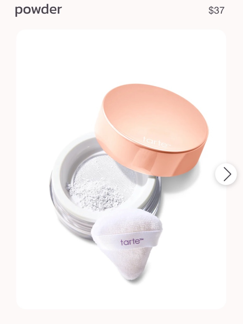 tarte Translucent Setting Powder in pink with application puff